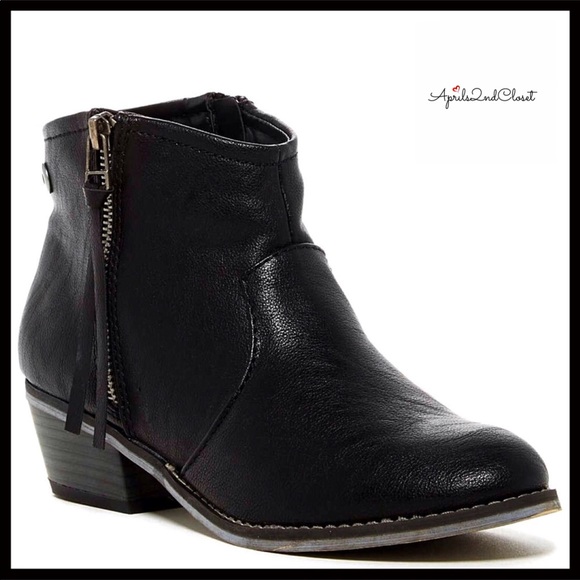 BLACK VEGAN LEATHER ANKLE BOOTS TASSEL ZIP BOOTIES - Picture 7 of 7